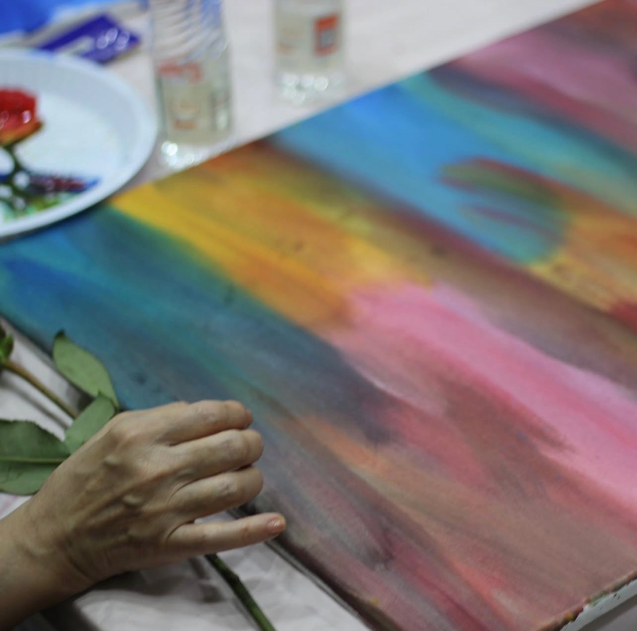In the studio — painting in progress